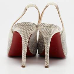 Christian Louboutin Cream/Grey Python Embossed Leather Peep Toe Slingback Sandals Size 38