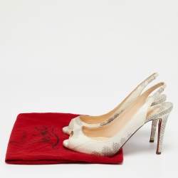 Christian Louboutin Cream/Grey Python Embossed Leather Peep Toe Slingback Sandals Size 38