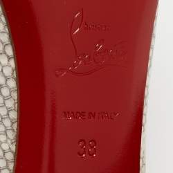 Christian Louboutin Cream/Grey Python Embossed Leather Peep Toe Slingback Sandals Size 38