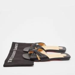 Christian Louboutin Black Leather Nicol Flat Slides Size 39