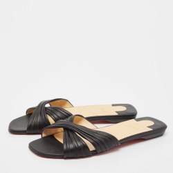 Christian Louboutin Black Leather Nicol Flat Slides Size 39