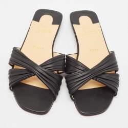 Christian Louboutin Black Leather Nicol Flat Slides Size 39