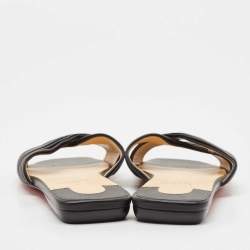 Christian Louboutin Black Leather Nicol Flat Slides Size 39