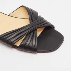 Christian Louboutin Black Leather Nicol Flat Slides Size 39
