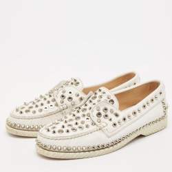 Christian Louboutin White Leather Steckel Loafers Size 38.5