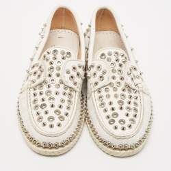 Christian Louboutin White Leather Steckel Loafers Size 38.5