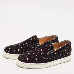 Christian Louboutin Black Suede Crystal Boat Slip On Sneakers Size 40