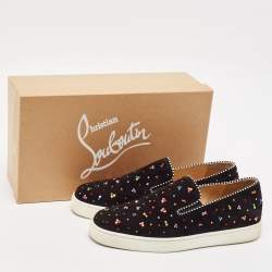 Christian Louboutin Black Suede Crystal Boat Slip On Sneakers Size 40