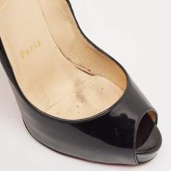 Christian Louboutin Black Patent Leather Very Prive Peep Toe Pumps Size 37.5