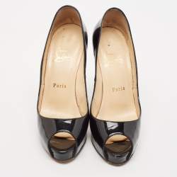 Christian Louboutin Black Patent Leather Very Prive Peep Toe Pumps Size 37.5