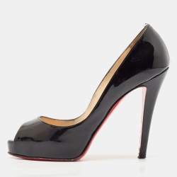 Christian Louboutin Black Patent Leather Very Prive Peep Toe Pumps Size 37.5