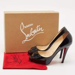 Christian Louboutin Black Patent Leather Very Prive Peep Toe Pumps Size 37.5
