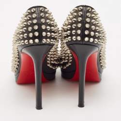 Christian Louboutin Black Leather Pigalle Plato Spike Pointed Toe Pumps Size 37