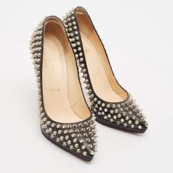 Christian Louboutin Black Leather Pigalle Plato Spike Pointed Toe Pumps Size 37