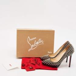 Christian Louboutin Black Leather Pigalle Plato Spike Pointed Toe Pumps Size 37