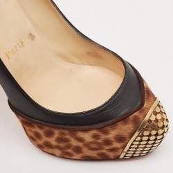 Christian Louboutin Black/Brown Leopard Print Calf Hair and Leather Maggie Platform Pumps Size 37