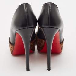 Christian Louboutin Black/Brown Leopard Print Calf Hair and Leather Maggie Platform Pumps Size 37