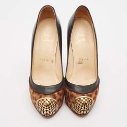 Christian Louboutin Black/Brown Leopard Print Calf Hair and Leather Maggie Platform Pumps Size 37