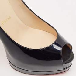 Pre Owned Christian Louboutin Black Patent Leather Palais Royal Peep Toe Platform Pumps Size 38
