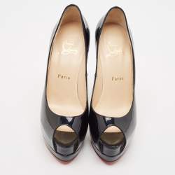 Pre Owned Christian Louboutin Black Patent Leather Palais Royal Peep Toe Platform Pumps Size 38