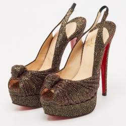 مملوكة مسبقًا Christian Louboutin Black/Gold Lurex Fabric Jenny Slingback Pumps Size 37.5