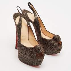 مملوكة مسبقًا Christian Louboutin Black/Gold Lurex Fabric Jenny Slingback Pumps Size 37.5