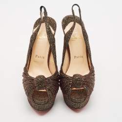 مملوكة مسبقًا Christian Louboutin Black/Gold Lurex Fabric Jenny Slingback Pumps Size 37.5