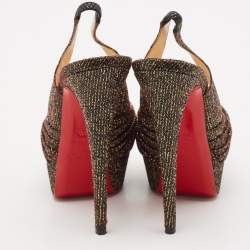 مملوكة مسبقًا Christian Louboutin Black/Gold Lurex Fabric Jenny Slingback Pumps Size 37.5