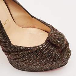 مملوكة مسبقًا Christian Louboutin Black/Gold Lurex Fabric Jenny Slingback Pumps Size 37.5