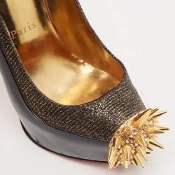 Christian Louboutin Black/Gold Patent Leather and Lurex Fabric Asteroid Spike Pumps Size 36.5