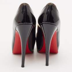 Christian Louboutin Black/Gold Patent Leather and Lurex Fabric Asteroid Spike Pumps Size 36.5
