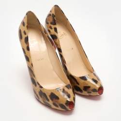 Christian Louboutin Beige Leopard Print Patent Leather Ron Ron Peep Toe Pumps Size 39.5