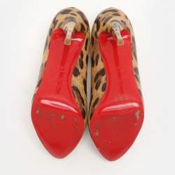 Christian Louboutin Beige Leopard Print Patent Leather Ron Ron Peep Toe Pumps Size 39.5
