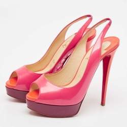 Pre Owned Christian Louboutin Multicolor Patent Lady Peep Sling Pumps Size 38.5