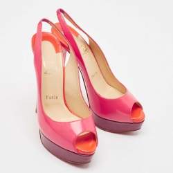 Pre Owned Christian Louboutin Multicolor Patent Lady Peep Sling Pumps Size 38.5