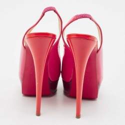 Pre Owned Christian Louboutin Multicolor Patent Lady Peep Sling Pumps Size 38.5