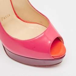 Pre Owned Christian Louboutin Multicolor Patent Lady Peep Sling Pumps Size 38.5