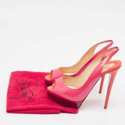 Pre Owned Christian Louboutin Multicolor Patent Lady Peep Sling Pumps Size 38.5