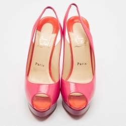 Pre Owned Christian Louboutin Multicolor Patent Lady Peep Sling Pumps Size 38.5