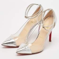 Christian Louboutin Silver PVC and Python Embossed Pigalle Pumps Size 36