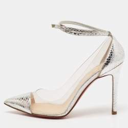 Christian Louboutin Silver PVC and Python Embossed Pigalle Pumps Size 36