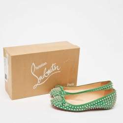 Christian Louboutin Green Patent Leather Spikes Big Kiss Ballet Flats Size 37