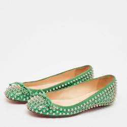 Christian Louboutin Green Patent Leather Spikes Big Kiss Ballet Flats Size 37