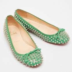Christian Louboutin Green Patent Leather Spikes Big Kiss Ballet Flats Size 37