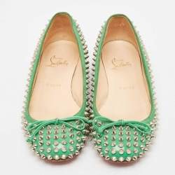 Christian Louboutin Green Patent Leather Spikes Big Kiss Ballet Flats Size 37