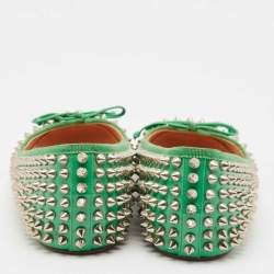 Christian Louboutin Green Patent Leather Spikes Big Kiss Ballet Flats Size 37