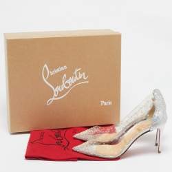 Pre Owned Christian Louboutin Silver Sequins and PVC Degrastrass Pumps Size 38