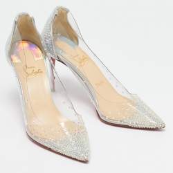 Pre Owned Christian Louboutin Silver Sequins and PVC Degrastrass Pumps Size 38