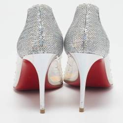 Pre Owned Christian Louboutin Silver Sequins and PVC Degrastrass Pumps Size 38