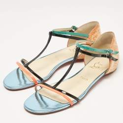 Christian Louboutin Multicolor Patent and Snakeskin Arnold Strappy Flat Sandals Size 39.5